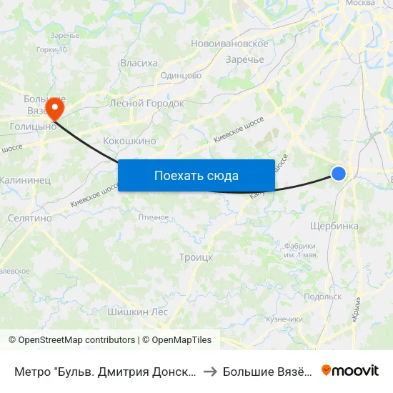 Метро "Бульв. Дмитрия Донского" to Большие Вязёмы map