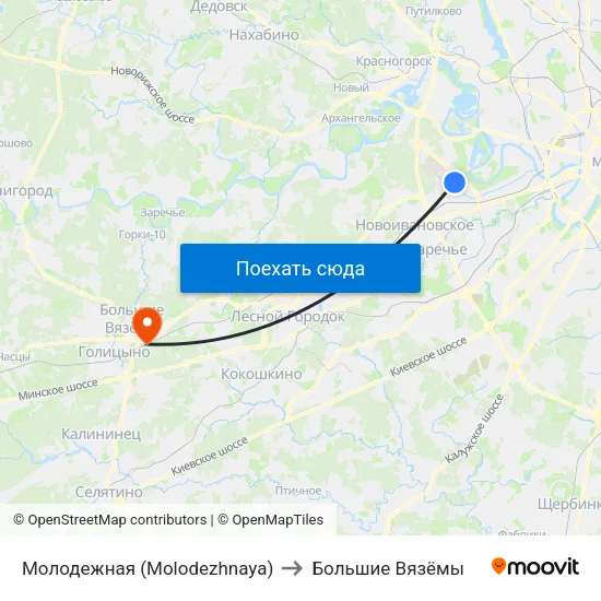 Молодежная (Molodezhnaya) to Большие Вязёмы map