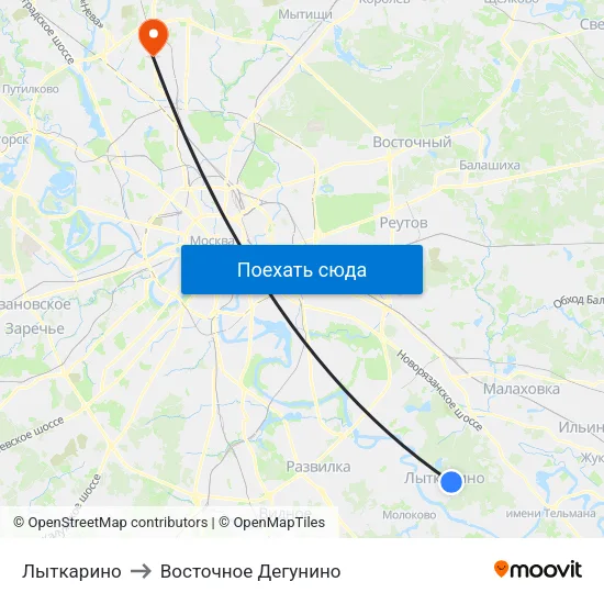 Лыткарино to Восточное Дегунино map