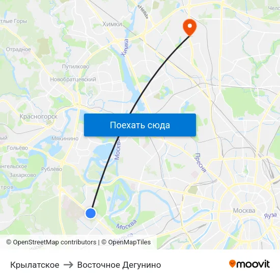Крылатское to Восточное Дегунино map