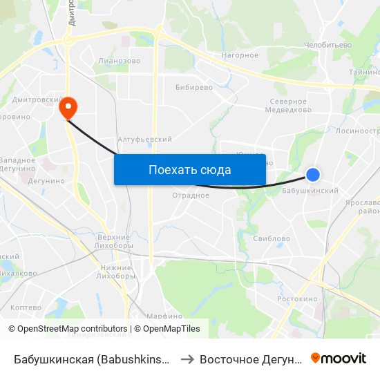 Бабушкинская (Babushkinskaya) to Восточное Дегунино map