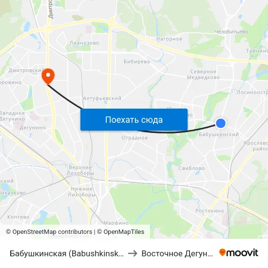 Бабушкинская (Babushkinskaya) to Восточное Дегунино map