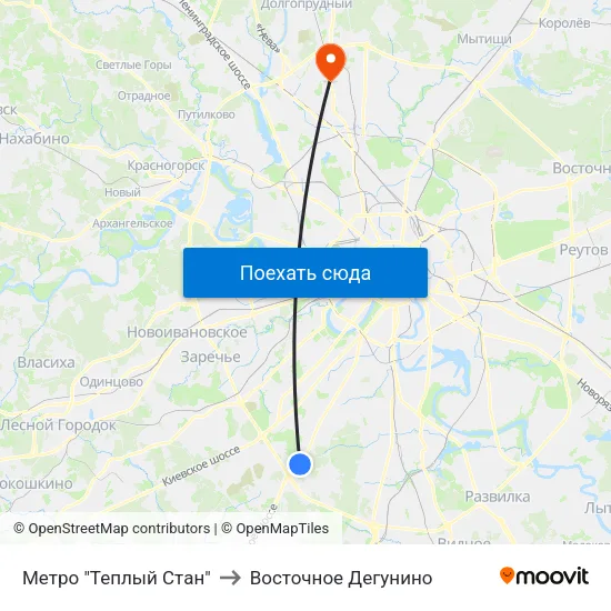 Метро "Теплый Стан" to Восточное Дегунино map