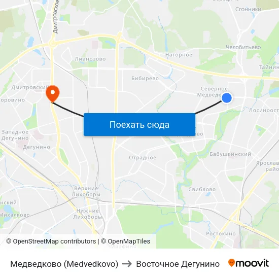 Медведково (Medvedkovo) to Восточное Дегунино map