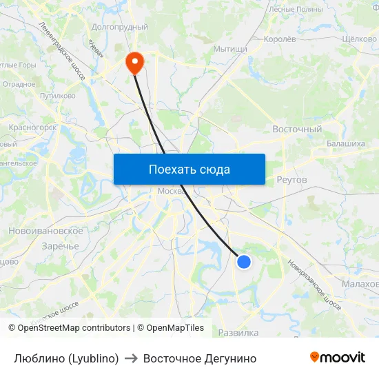 Люблино (Lyublino) to Восточное Дегунино map