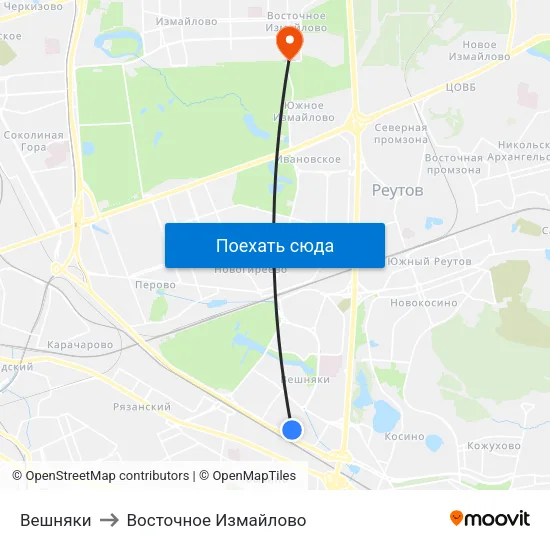 Вешняки to Восточное Измайлово map