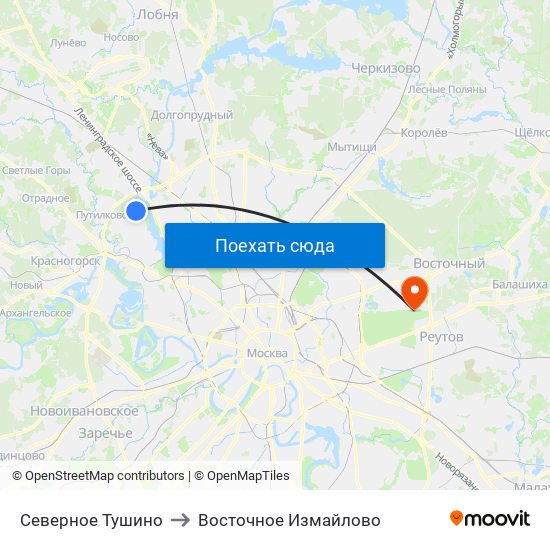 Северное Тушино to Восточное Измайлово map