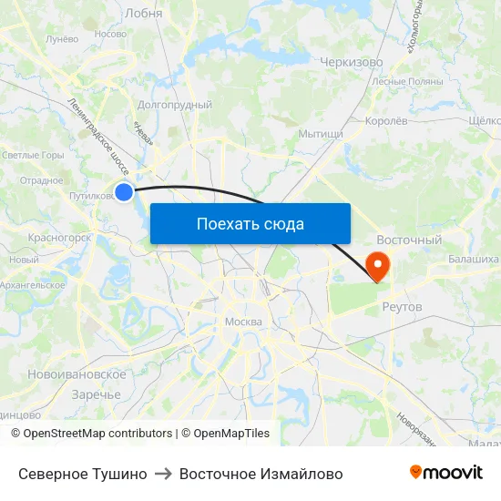 Северное Тушино to Восточное Измайлово map