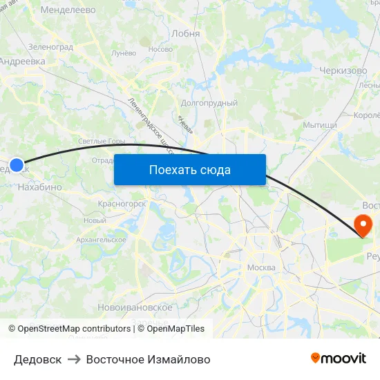 Дедовск to Восточное Измайлово map