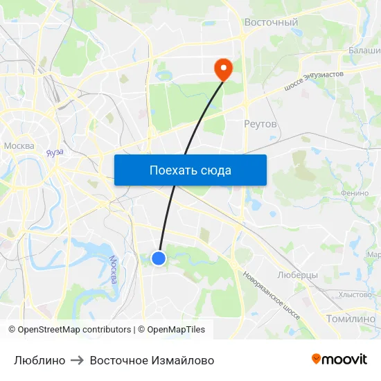 Люблино to Восточное Измайлово map