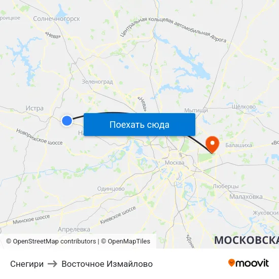 Снегири to Восточное Измайлово map