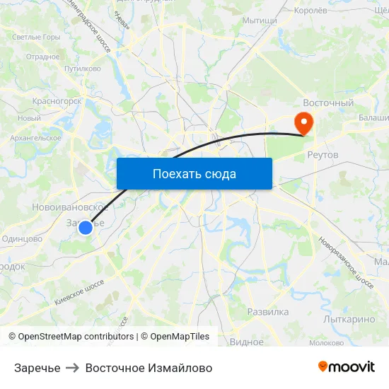 Заречье to Восточное Измайлово map