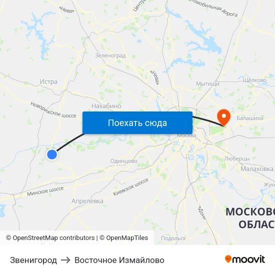 Звенигород to Восточное Измайлово map