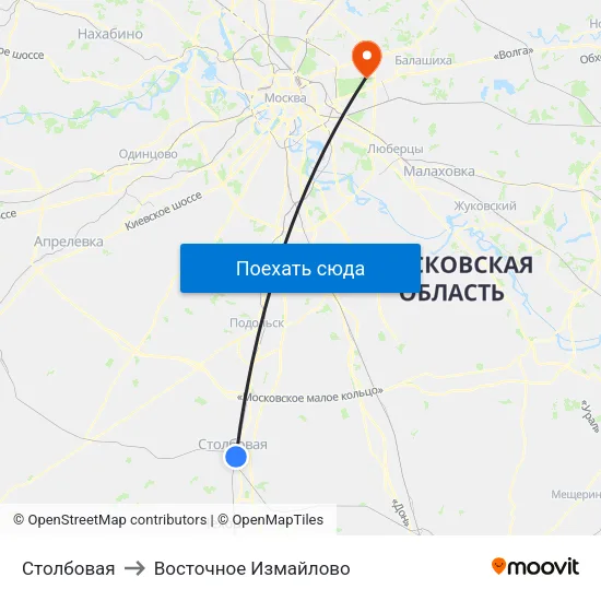 Столбовая to Восточное Измайлово map