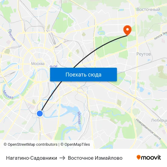 Нагатино-Садовники to Восточное Измайлово map