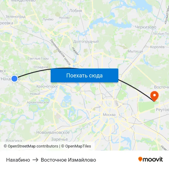 Нахабино to Восточное Измайлово map
