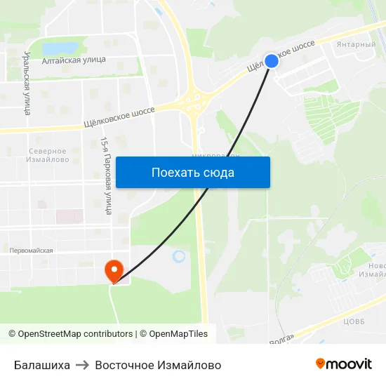 Балашиха to Восточное Измайлово map