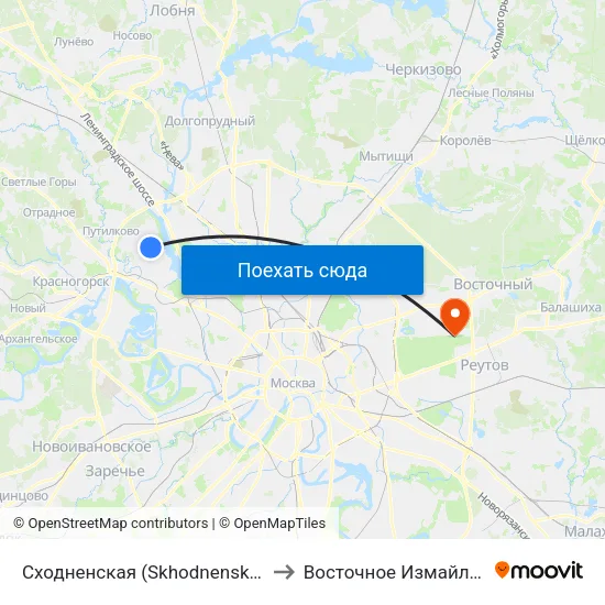 Сходненская (Skhodnenskaya) to Восточное Измайлово map