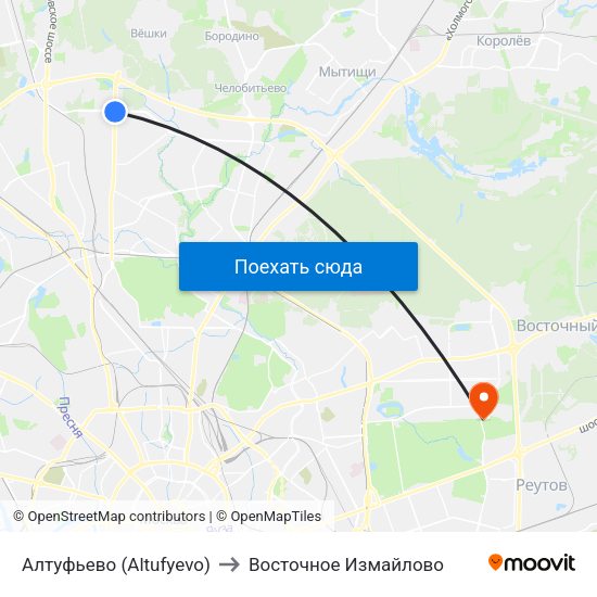 Алтуфьево (Altufyevo) to Восточное Измайлово map