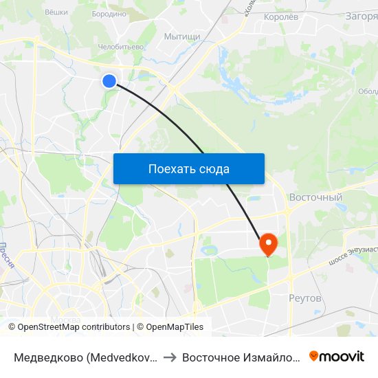 Медведково (Medvedkovo) to Восточное Измайлово map