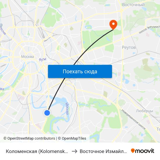 Коломенская (Kolomenskaya) to Восточное Измайлово map