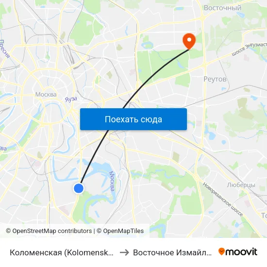 Коломенская (Kolomenskaya) to Восточное Измайлово map