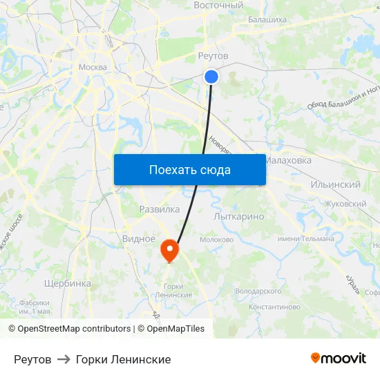 Реутов to Горки Ленинские map