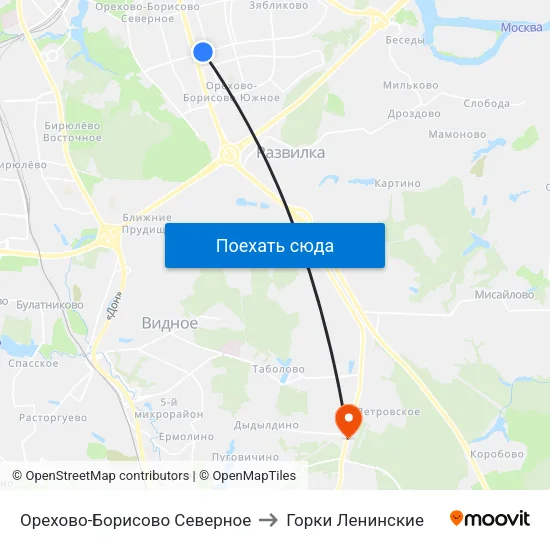 Орехово-Борисово Северное to Горки Ленинские map