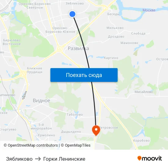 Зябликово to Горки Ленинские map
