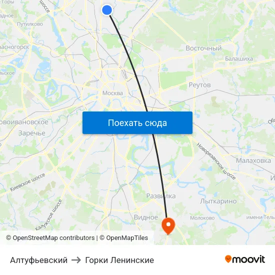 Алтуфьевский to Горки Ленинские map