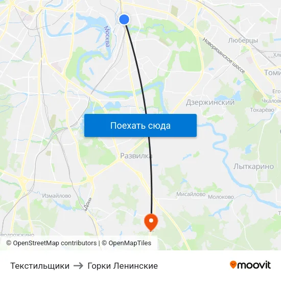 Текстильщики to Горки Ленинские map