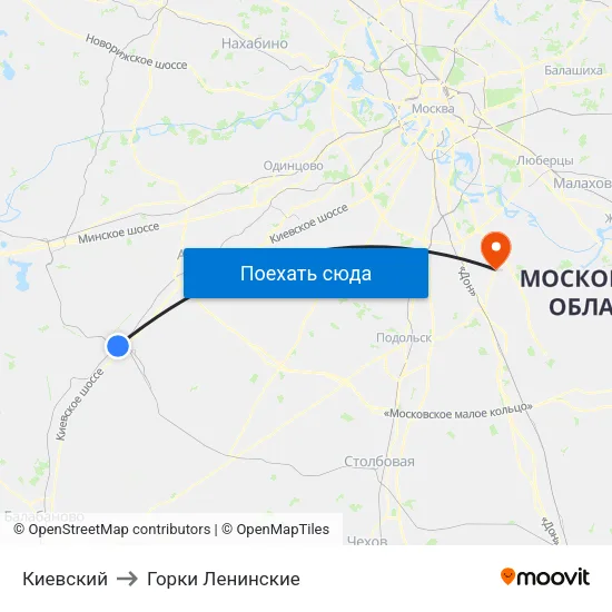 Киевский to Горки Ленинские map
