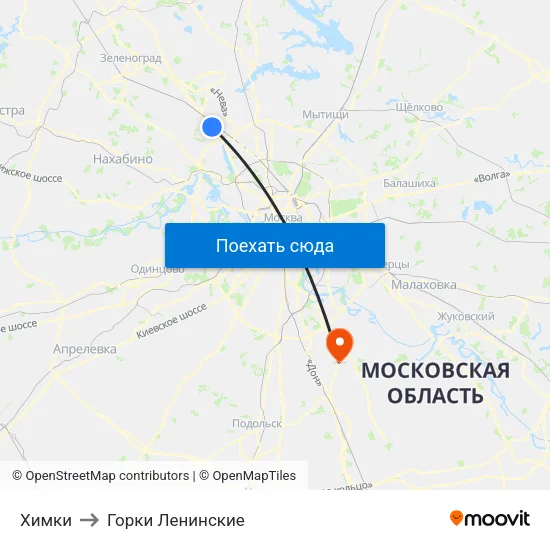 Химки to Горки Ленинские map
