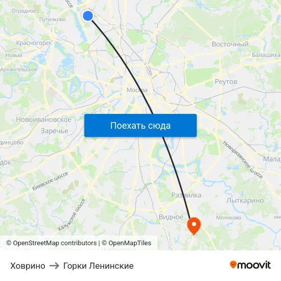 Ховрино to Горки Ленинские map