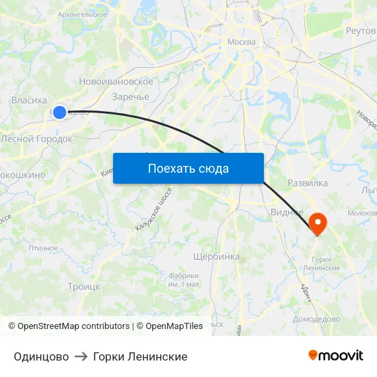 Одинцово to Горки Ленинские map