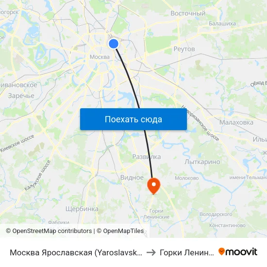 Москва Ярославская (Yaroslavsky Station) to Горки Ленинские map