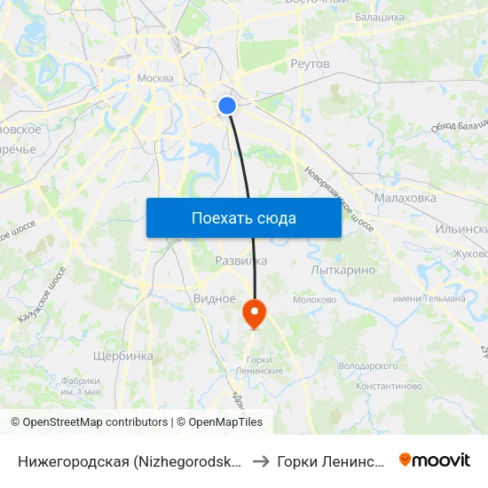 Нижегородская (Nizhegorodskaya) to Горки Ленинские map