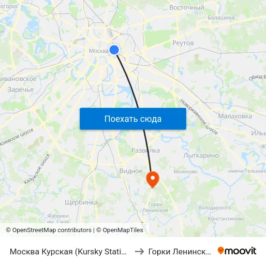 Москва Курская (Kursky Station) to Горки Ленинские map