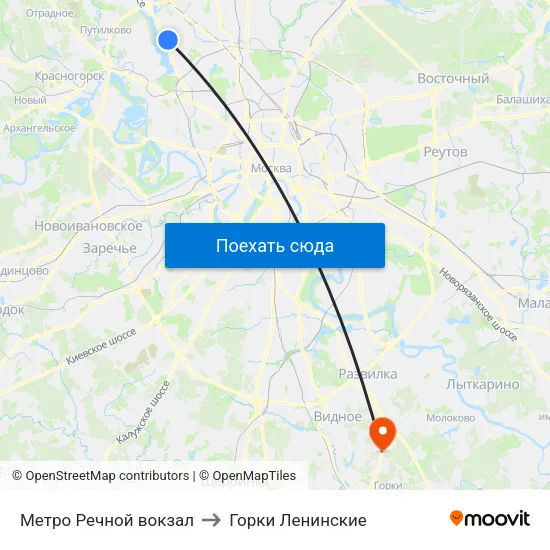 Метро Речной вокзал to Горки Ленинские map