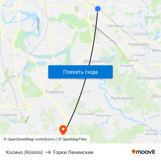 Косино (Kosino) to Горки Ленинские map
