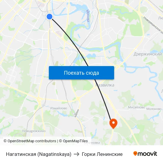 Нагатинская (Nagatinskaya) to Горки Ленинские map