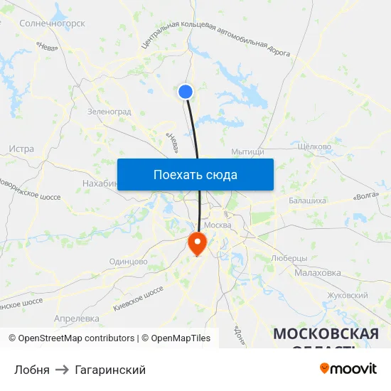 Лобня to Гагаринский map