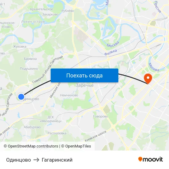 Одинцово to Гагаринский map