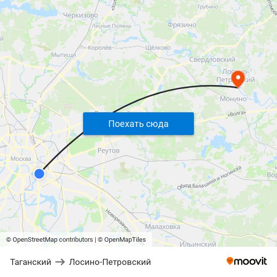 Таганский to Лосино-Петровский map