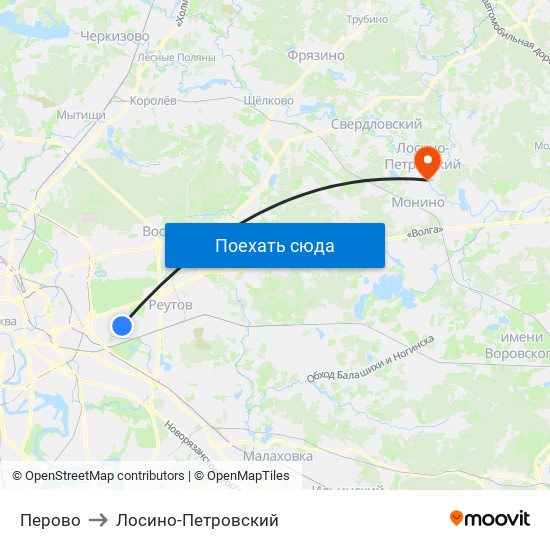 Перово to Лосино-Петровский map