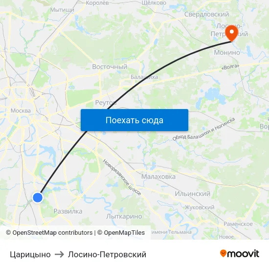 Царицыно to Лосино-Петровский map