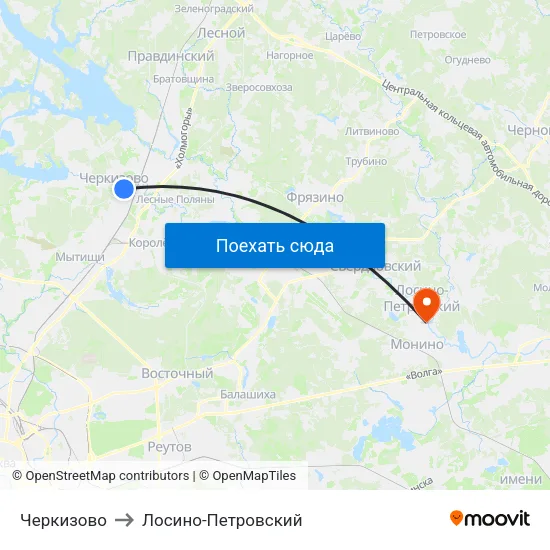Черкизово to Лосино-Петровский map