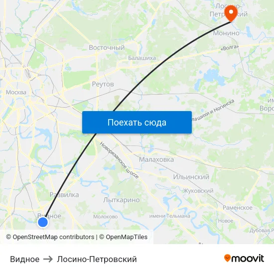 Видное to Лосино-Петровский map
