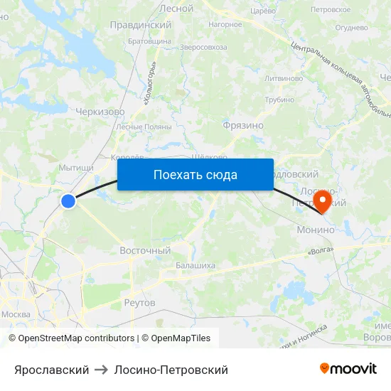 Ярославский to Лосино-Петровский map