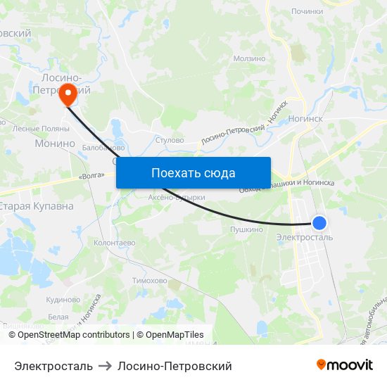 Электросталь to Лосино-Петровский map